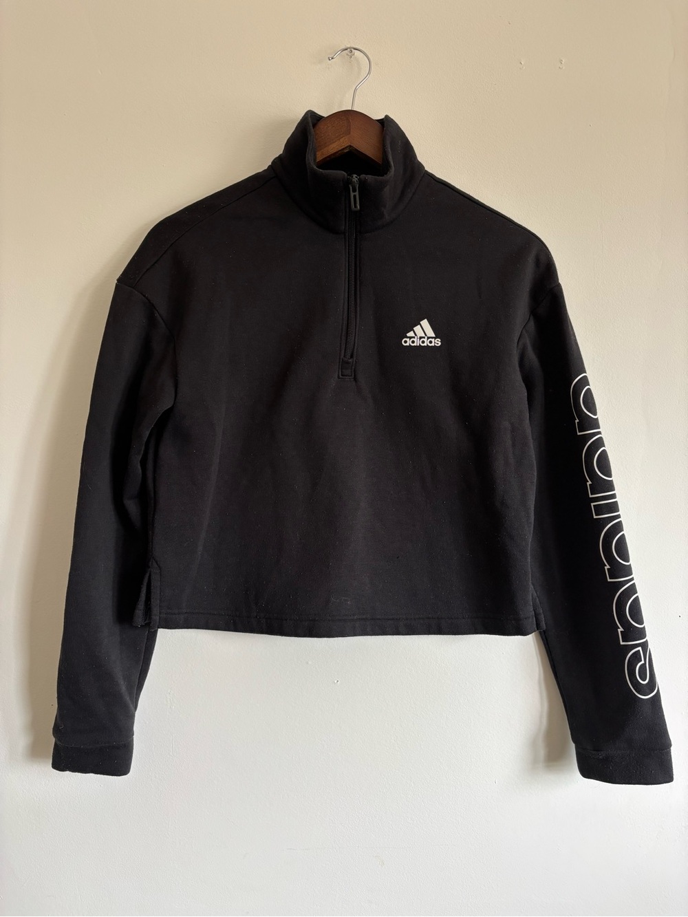 adidas Black Half-Zip Cropped Pullover with White Logo